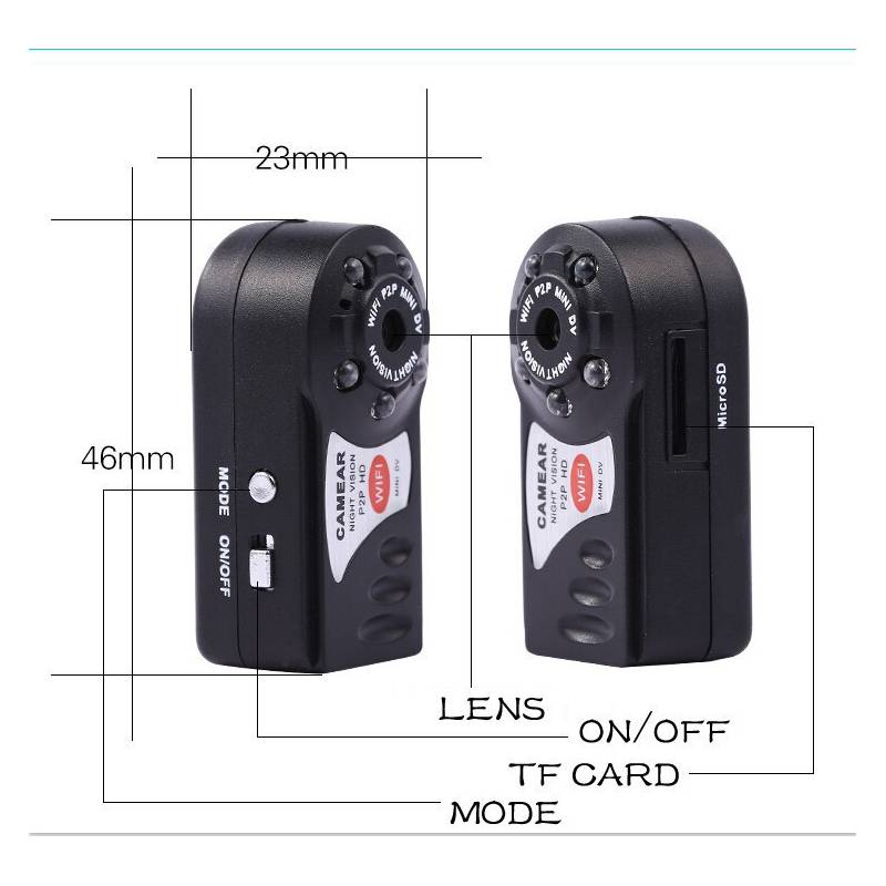 Размеры WiFi мини камера Q7 (инструкция)
