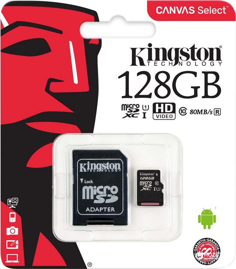 Карта памяти Kingston microSDHC 128Gb Class 10 (+adapter SD