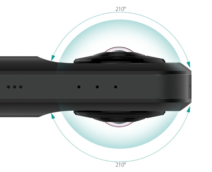 Панорамная VR камера с двумя объективами по 210 градусов