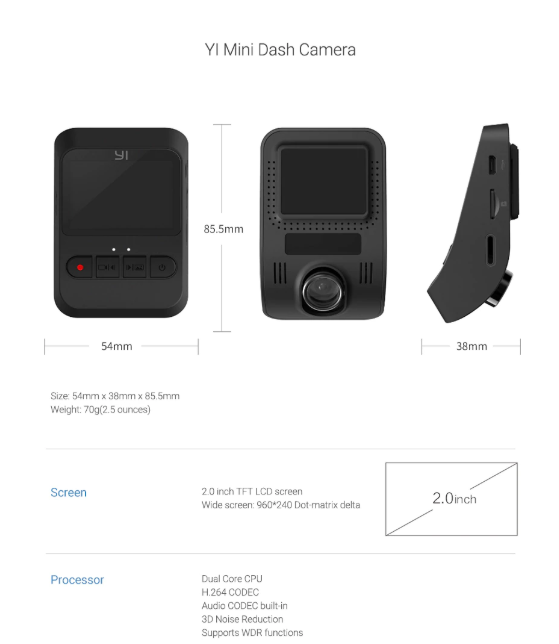 Видеорегистратор Xiaomi YI Mini Dash Cam 1080P купить